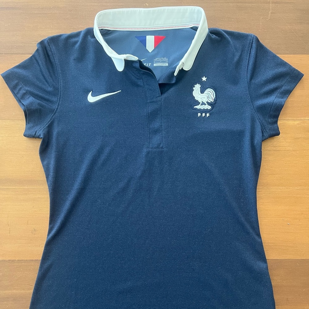 NIKE DRI-FIT FRANCE FRENCH WOMEN'S SOCCER JERSEY 2014 WORLD CUP USED SIZE SMALL